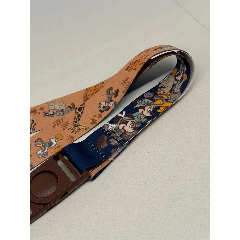 NWT Disney Parks Mickey & Friends Safari Lanyard Brown Trading Strap Reversible